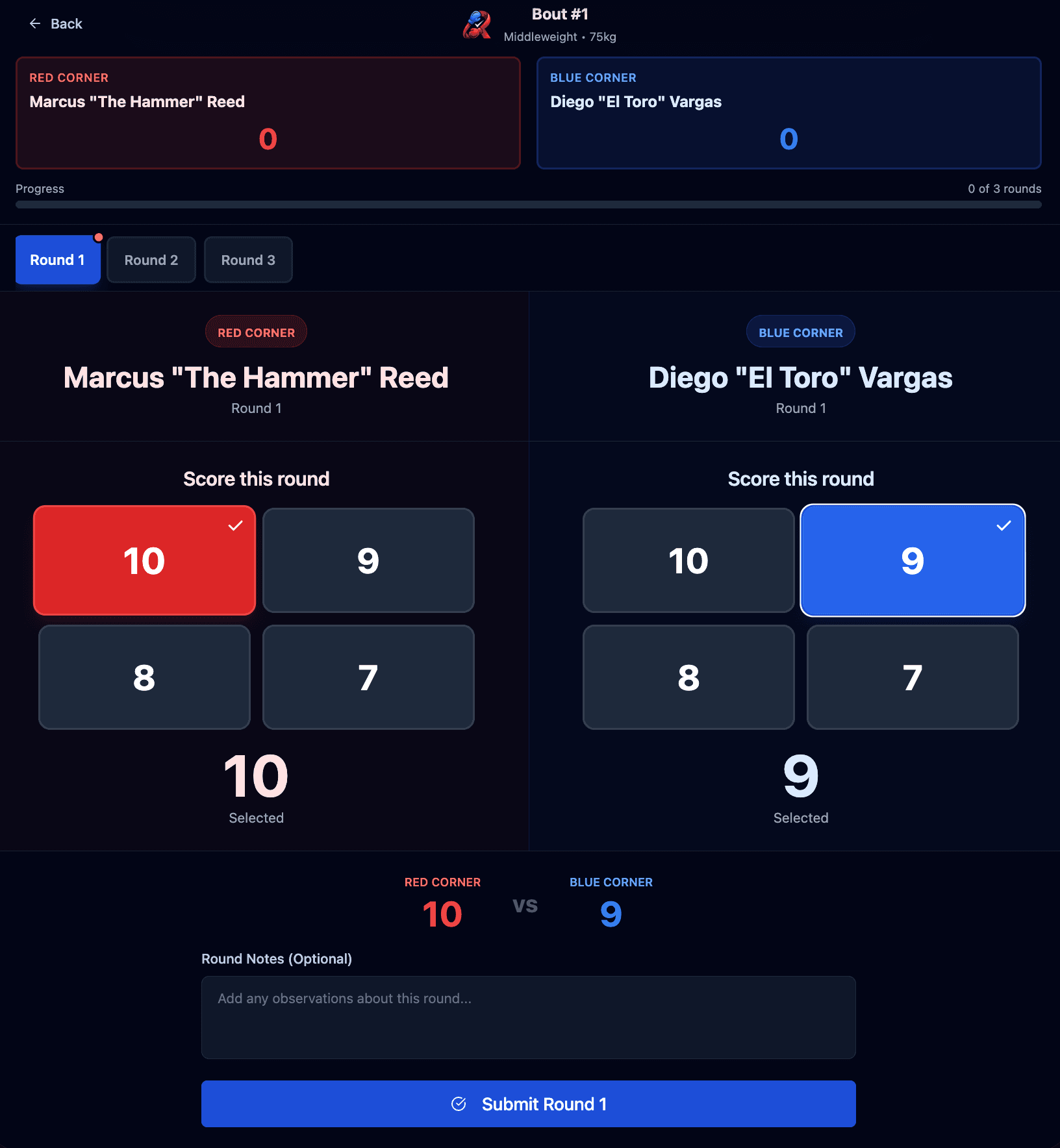 RingScore digital scoring interface