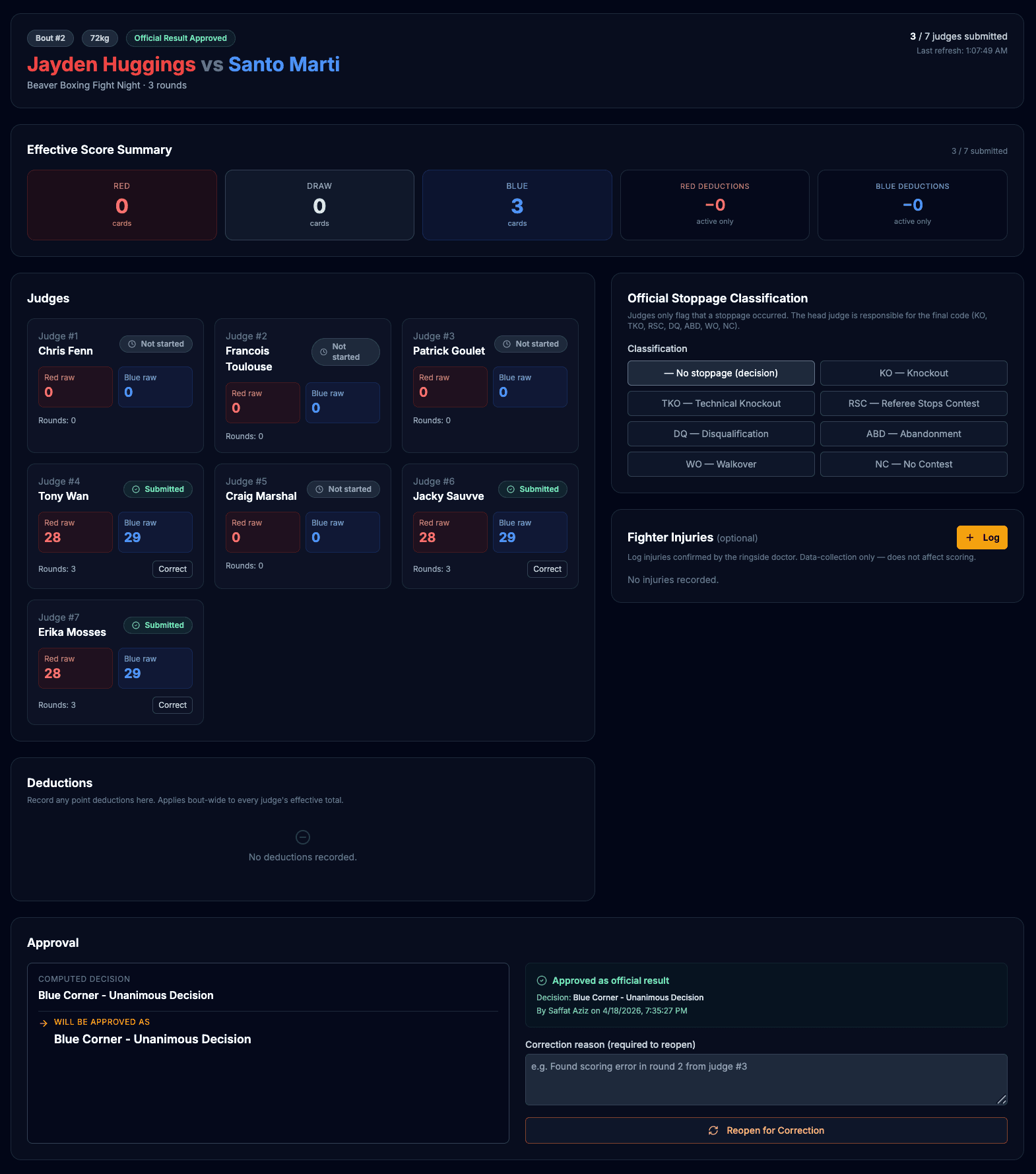 Head Judge Console